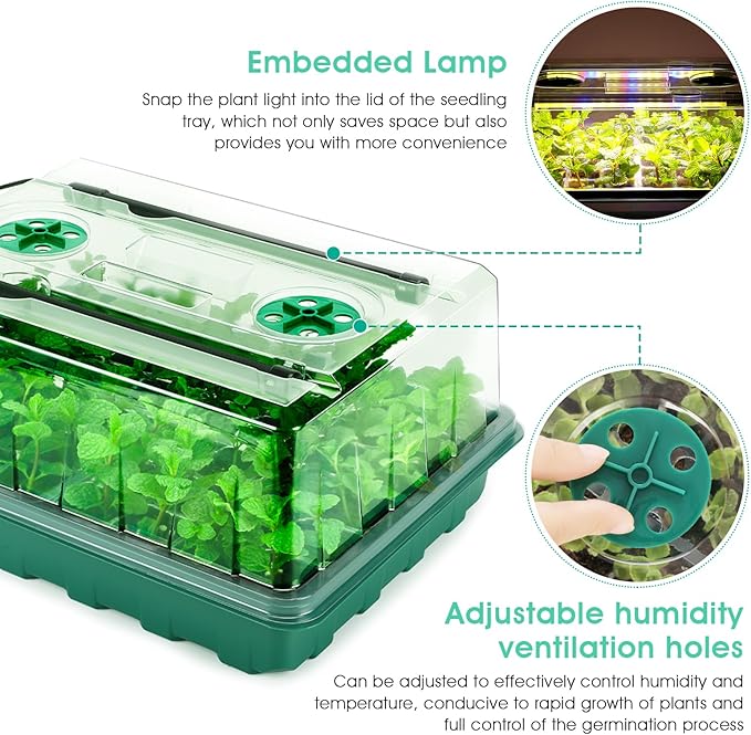 Seed Starter Tray with Grow Light, 96-Cell Seed Starter Kit, Seedling Starter Trays with Humidity Domes, Automatic Timer, Adjustable Light Indoor Gardening Plant Germination Trays
