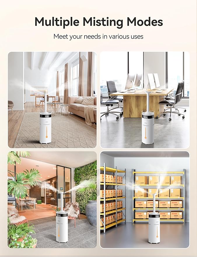 VAGKRI 18L Humidifier Large Room, for 2000 sq ft whole house humidifiers, 5 Mist Levels, 24H Timer, Auto Mode, Top Fill With 2 Extended Tube Quiet Cool Mist Humidifiers for Bedroom Home Baby Plant