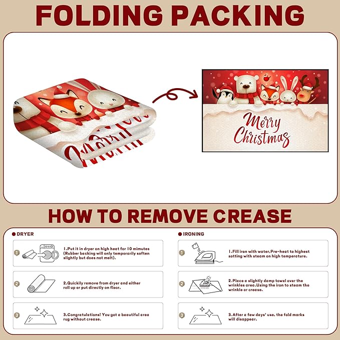 Christmas Large Area Rug 6' x 9' Living Room Rug Washable Rugs Carpet Indoor Door Mat Non-Slip Rug for Bedroom Kitchen Dining