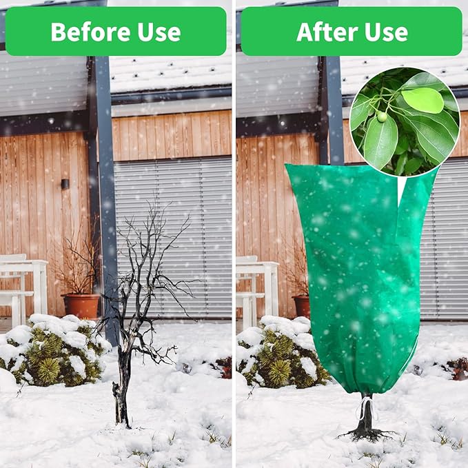 2 Pack Plant Covers Freeze Protection, 47''W x 78''H 2.5oz/yd² Winter Tree Frost Blankets Frost Cloths Protectors Bag Cover with Zipper Drawstring for Outdoor Plants Shrub Fruit Trees Potted