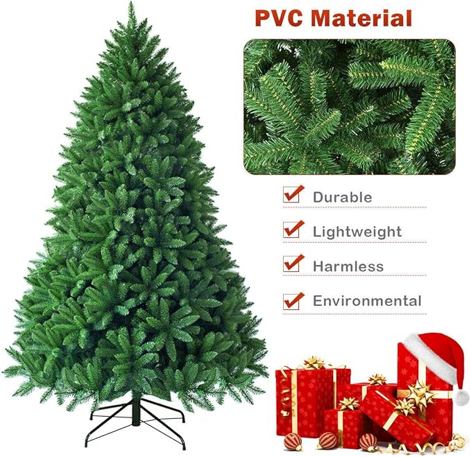 Goplus 6ft Unlit Artificial Christmas Tree, Premium Hinged Fir Tree, Easy Assembly with Metal Stand, Xmas Décor for Indoor and Outdoor