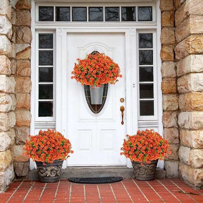 14 Bundles Fake Mums Fake Plants Artificial Mums for Outdoors Artificial Flowers for Yard Porch Home Garden Fall Indoor Outdoor Decor (Orange)