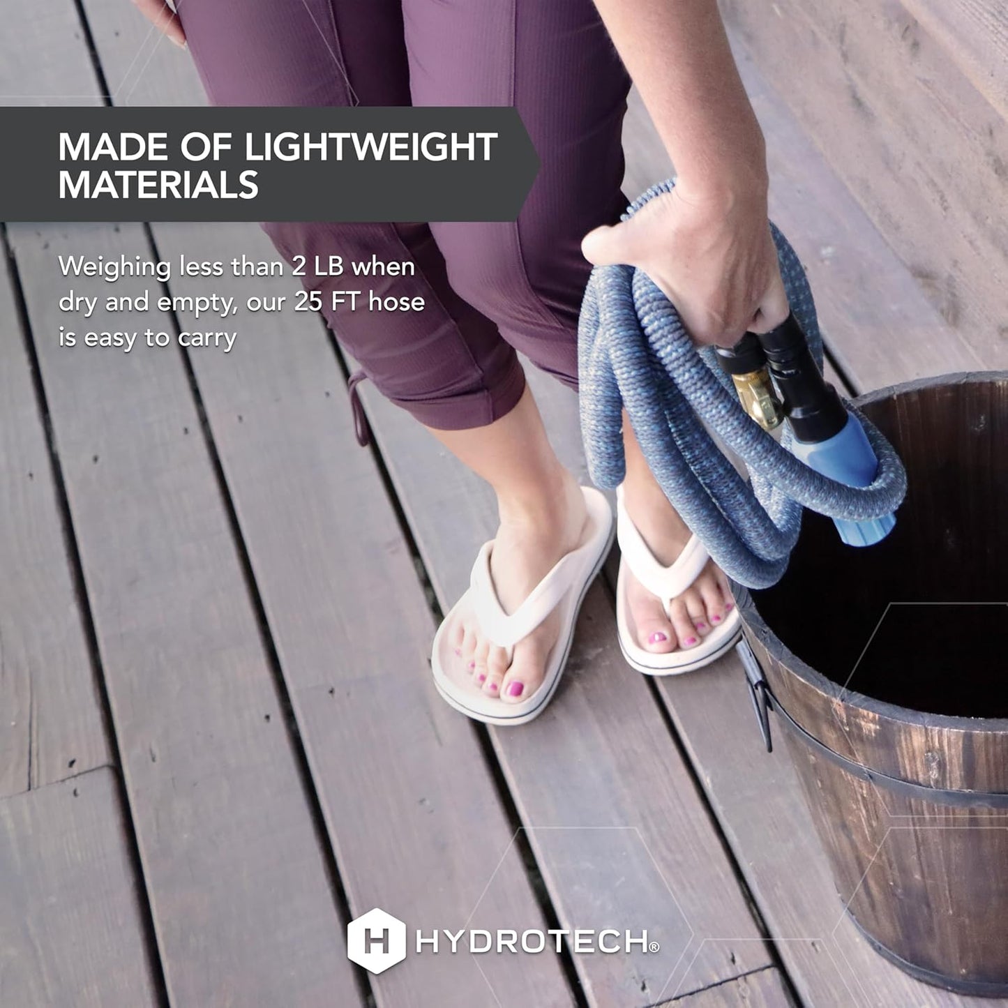 HydroTech 5/8" 25 ft Expandable Garden Hose - Flexible, Lightweight, Durable and Burst-Proof Hose with Reinforced Latex Core and Solid Brass Fittings - Great for Lawn Care, Garden, and Car Washing