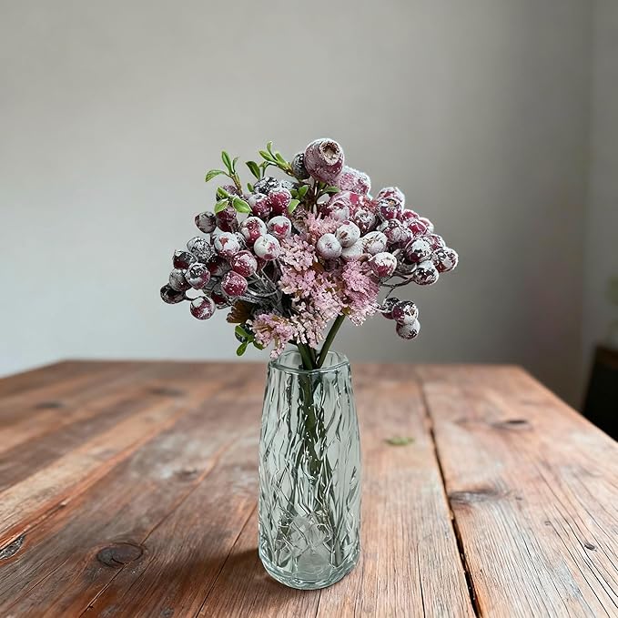 Artificial Flowers with Blueberries 9 Stems - Non Irritating Gas for Indoor and Outdoor Decoration, Home Decor, Wedding Decor and Table Centerpieces（no vase）