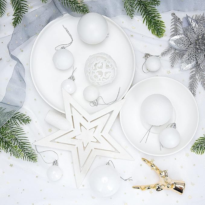 Aitsite 100 Pack Christmas Tree Ornaments Set Mini Shatterproof Holiday Ornaments Balls for Christmas Decorations (White)