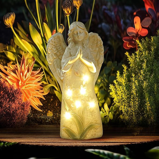 Garden Angel Statues Outdoor Decor 9.6 inches 6 LED Lights Solar Outdoor Sculptures for Outside Yard Art Patio Balcony Front Lawn Ornaments Gifts for Mom Grandma Women