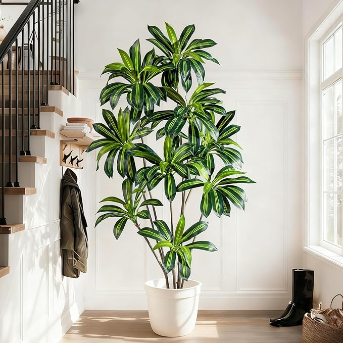 Artificial Dracaena Plant 7FT - Realistic Fake Dracaena Tree Tall Large Faux Silk Plants Fake Floor Potted Artificial Plants for Home Decor, Office Plants