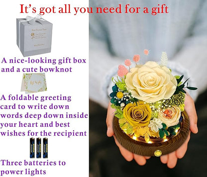 Valley of Rain & Forest Long-Lasting Real Flowers, Unique Floral Gift for You to Send Love for All Occasions, for Indoor Decoration (Champagne & Yellow Roses Arrangement)