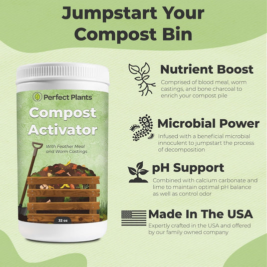 Compost Activator by Perfect Plants | Boosts Microorganisms & Adds Organic Fertilizer | for Use in Composter Tumblers, Machine Bins, or Turners | Fermented Bran with Microbial Inoculant (32 oz)