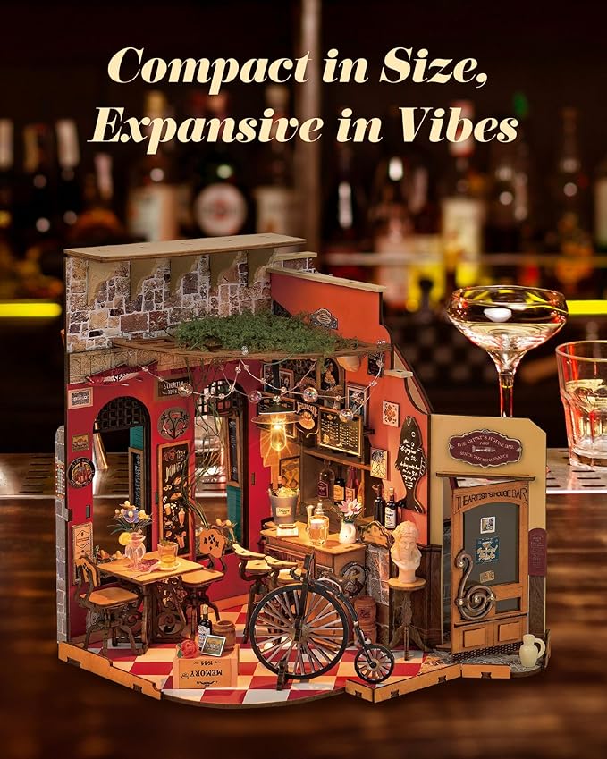 ROBOTIME DIY Miniature House Kit, Mini Diorama House for Adults, Wooden Furniture Kit with LED, Tiny House Dollhouse Building Kits for Halloween/Christmas/Birthday Gifts