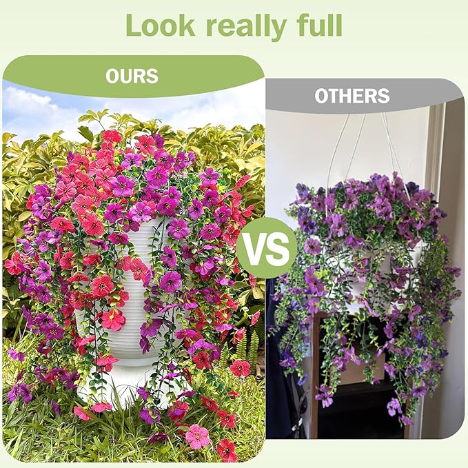 Artificial Hanging Flowers for Outdoors Faux Plants for Spring Summer Decoration,6 Bundles UV Resistant Realistic Silk Flowers Indoor Outside Garden Porch Patio Balcony Yard Farmhouse