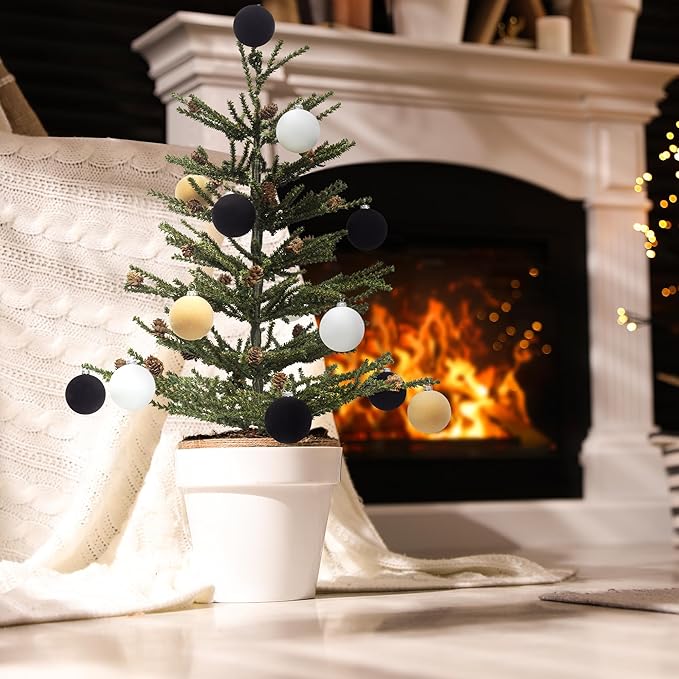 KI Store Black Velvet Christmas Balls 25pcs Flocked Christmas Tree Ornaments for Xmas Holiday Hanging Decor