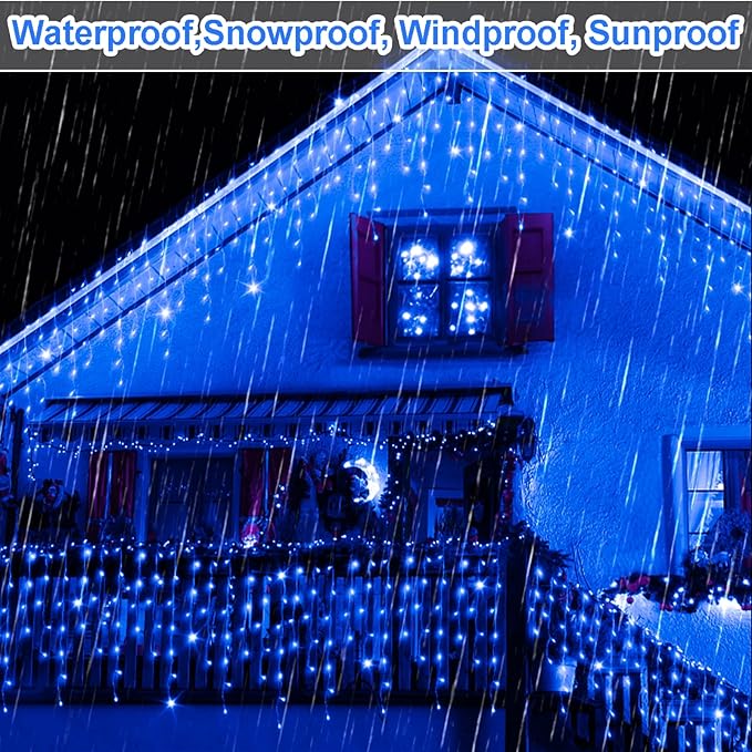 JXLEDAYY Christmas Lights Super Long 1280 LED 131 FT LED String Lights with 240 Drops Plug in 8 Modes Christmas Decoration for Holiday Wedding Party Bedroom Garden Patio Outdoor Indoor (Blue)