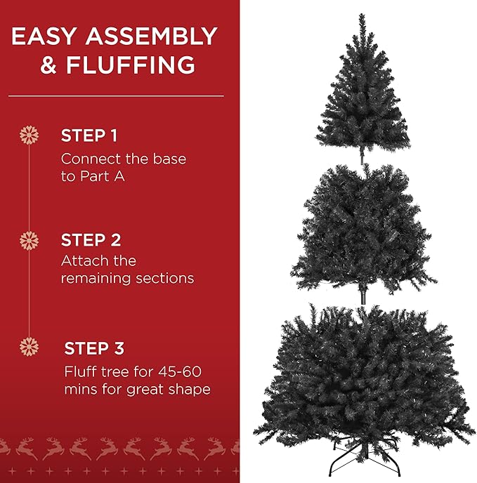 Best Choice Products Artificial Christmas Tree, 7.5ft Premium Pre-Lit Realistic Spruce Holiday Décor w/Dense Branches, Metal Base - Black Spruce