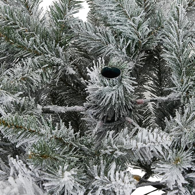 GarveeHome 6 ft Pencil Christmas Tree, Pre-Lit Frosted Artificial Tree, Skinny Xmas Trees Holiday Decoration, with LED Light and Metal Base