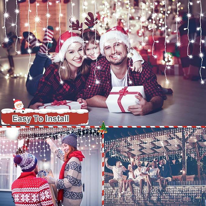 65 FT 640 LED Christmas Lights Outdoor Decorations Clear Wire String Lights Plug in 120 Drops 8 Modes Memory Timer Connectable Curtain Fairy Lights Waterproof for Holiday Wedding Party-Cool White