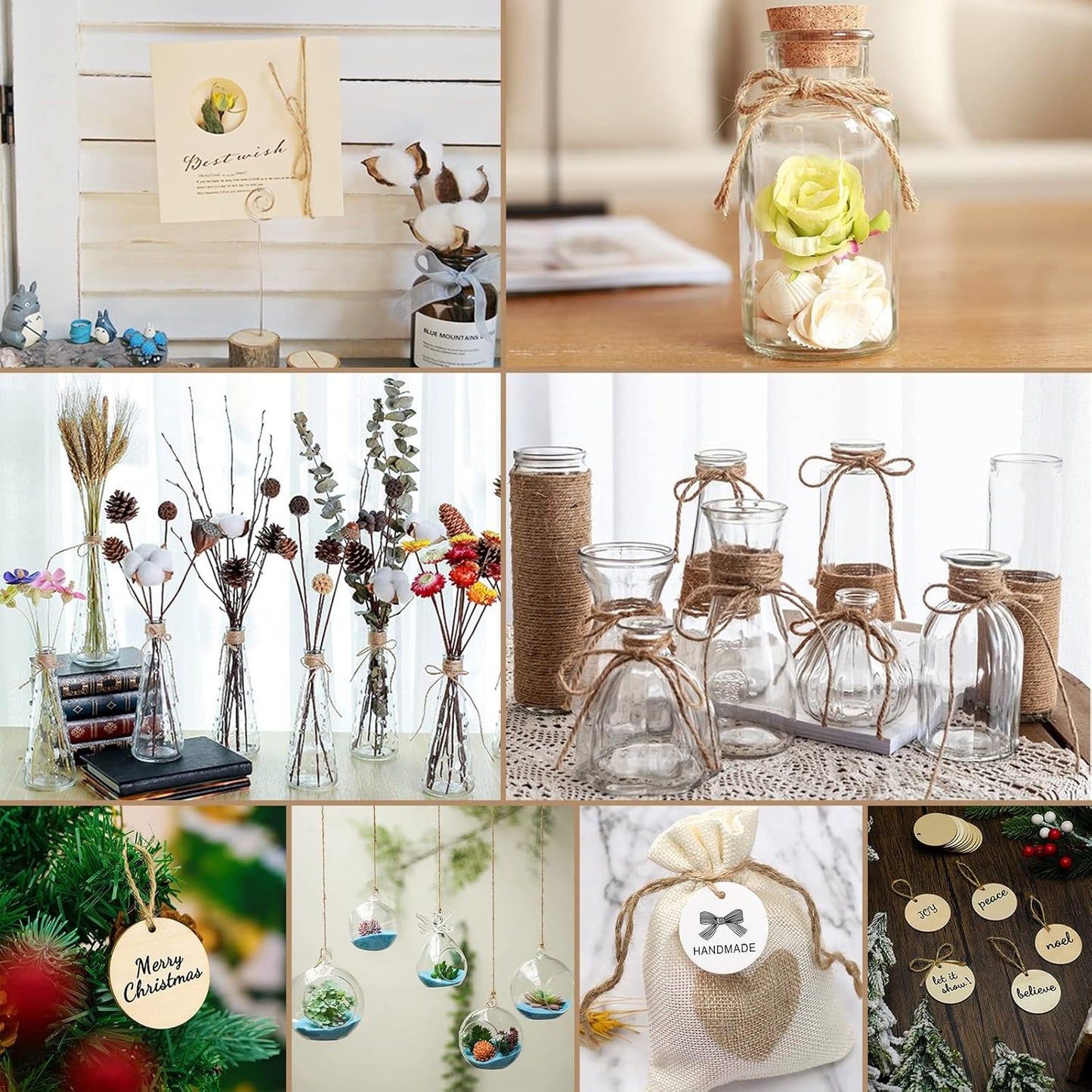 Anvin 984 Feet Cotton Twine Natural Jute Twine Packing Twines Bakers Twine Kraft Twine Wrapping Butchers Baking Arts and Crafts Gardening(Pack of 3, 10 Ply 2mm Thick)