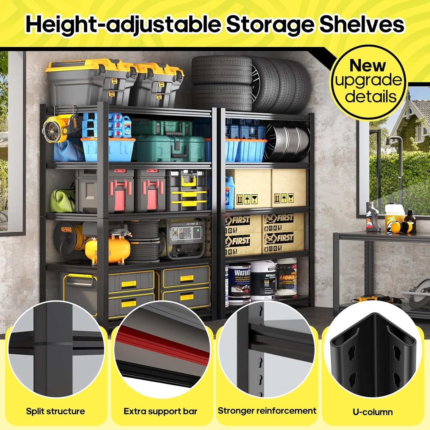 5 Tier Adjustable Metal Shelving Storage Rack,Storage Shelves,59.8" Wx24 Dx76.6 H Garage Shelving Heavy Duty,Industrial Shelving Unit for Basement,Warehouse,Garage Organization.1 Pack