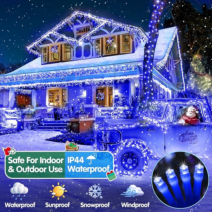 Heceltt Christmas Lights Outdoor, 403FT 1000 LED String Lights 8 Modes and Timer Memory Function Twinkle Fairy Lights IP44 Waterproof Plug in for Xmas Tree Wedding Party Holiday Decor(Blue)