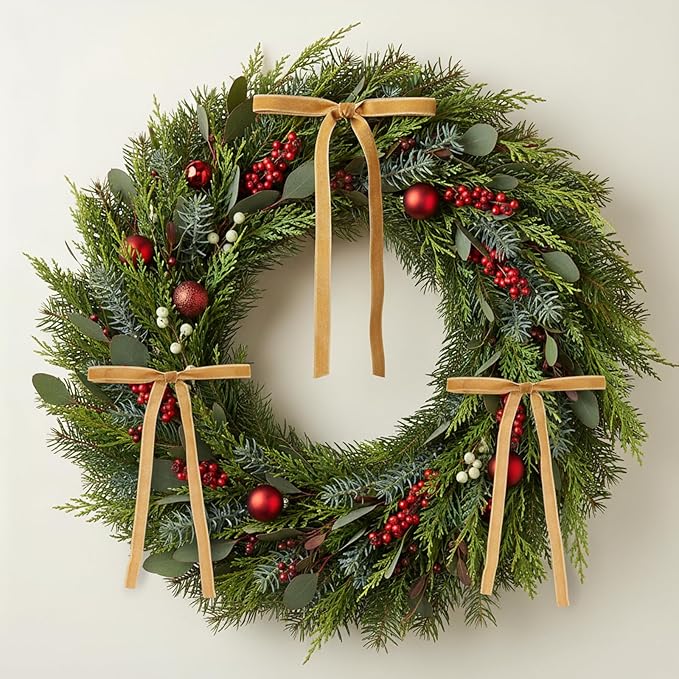 36 Pcs Velvet Christmas Tree Bows Decor, Vintage Wreath Bow for Christmas Garland, Gift Wrapping, Xmas Tree, 3/8'' Wide, 5 * 7 inch (Khaki)