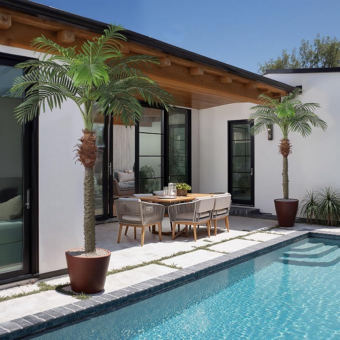 2 PCS Fake Palm Tree 7 FT,Tall Artificial Palm Trees for Outdoor Indoor Decor,Faux Phoenix Palm Plants for Outside Patio Pool Coastal Home Office Living Room