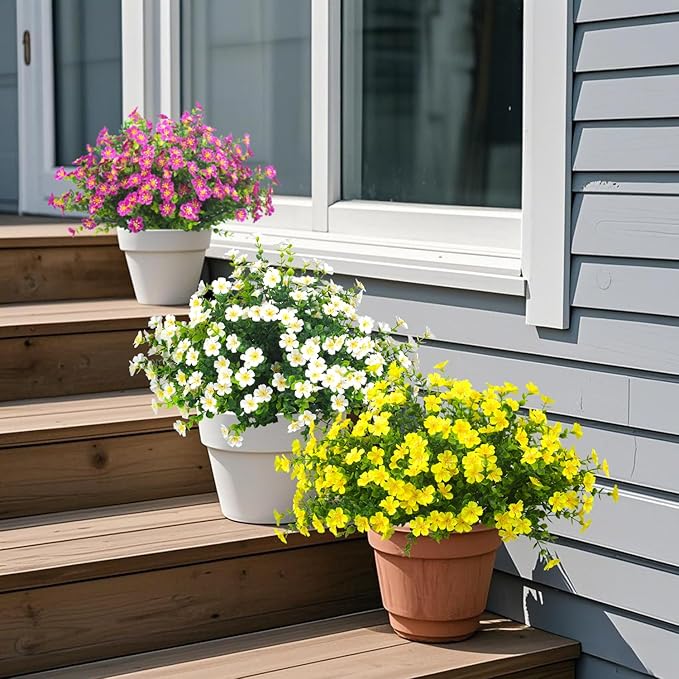 Outdoor Artificial Flowers UV Resistant & Fade Proof, 12 Pack Realistic Fake Flowers for Garden, Patio, Lawn Decor - Weatherproof Plastic Plants(Yellow)