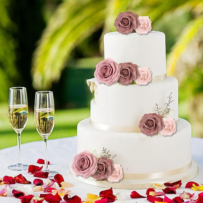 30 Pcs Roses Artificial Flowers Pink Bouquets Box Set for DIY Bridal Wedding Shower Decorations Fake Floral Arrangements for Party Table Centerpieces Home Decor Indoor Outdoor Dusty Blush