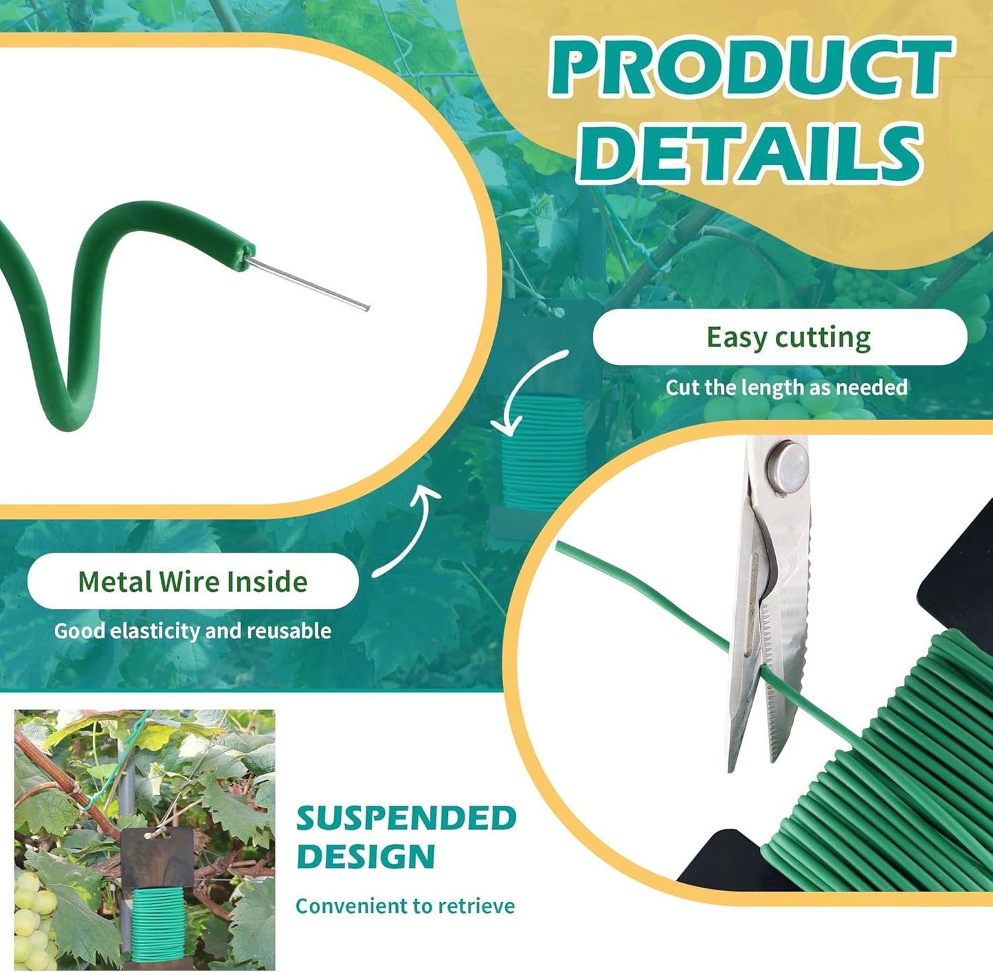 (2 Reel) Soft Plant Ties, Garden Ties TPR Flexible Durable Heavy Duty Twist Wire for Twine Tomatos Branches Vines and Tying Up Cable Wires (Green)(φ3.5mm，26feet)