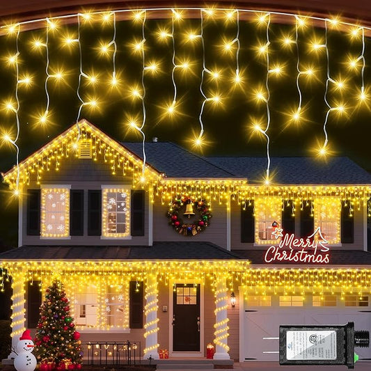 1332 LED 132ft Christmas Lights with 296 Drops, 12 Lighting Modes Warm White Christmas Decoration Twinkling Lights Dimmable, Timer Outdoor Waterproof Fairy Lights for Indoor Garden House Eaves Roof