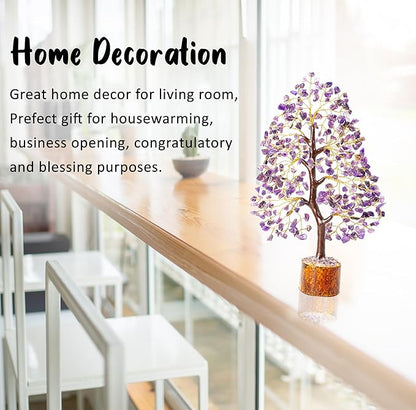 Amethyst Chakra Tree of Life - Crystal Tree for Positive Energy, Feng Shui Decor - Handmade Gemstone Tree, Good Luck Money Bonsai, Purple Healing Crystals, Meditation Stone, Spiritual Mystical Gift