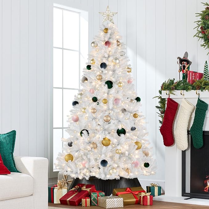 Best Choice Products Artificial Christmas Tree, 6ft Premium Pre-Lit Realistic Spruce Holiday Décor w/Dense Branches, Metal Base - White Spruce