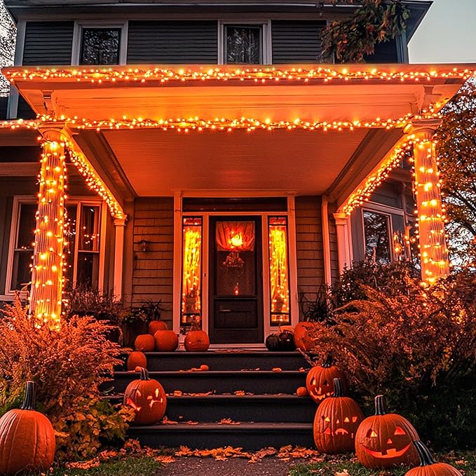 JMEXSUSS 250 LED Orange Lights for Halloween, 91.5ft Halloween Lights Indoor Outdoor Waterproof with 8 Modes, Connectable Orange String Lights for Yard Patio Party Holiday Decorations
