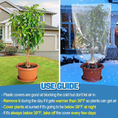 ANPHSIN 2 Pcs Extra Large Winter Plant Cover Freeze Protection - 70.8" x 82.7" Plastic Plant Frost Bags with Drawstring, Waterproof Plant Shelter Coverings for Outdoors Garden Shrubs Palm Fruit Trees