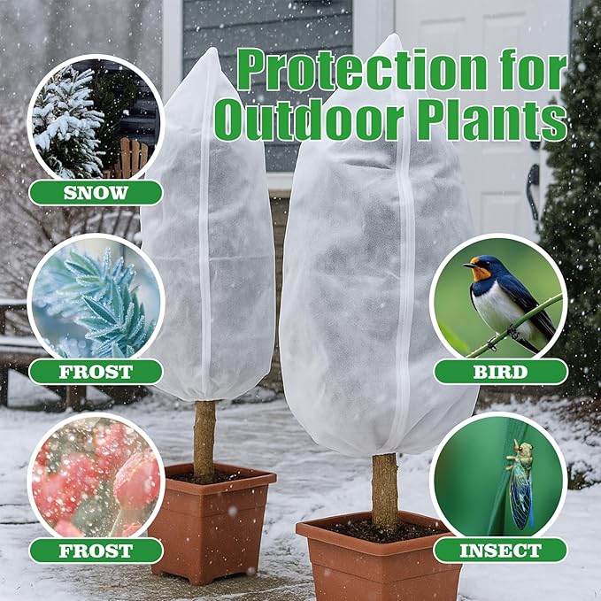 2 Packs Plant Covers Freeze Protection, 47.2'' x 70.8'' Winter Frost Cloth with Zipper & Drawstring - White Frost Blankets for Outdoor Garden Plants and Trees