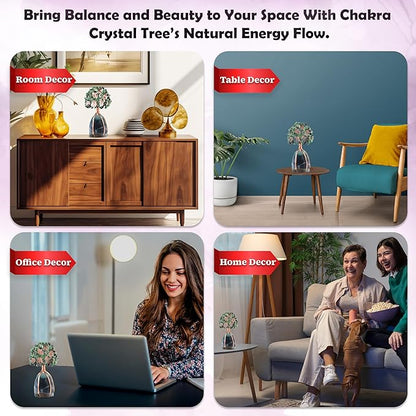 Crocon Ruby Zoisite Crystal Tree with Fluorite Rough Base Tree of Life Decor for Shelf, Bedroom, Birthday Gifts for Women, Sister Birthday Gift for Mom, Cute Home Decor Present