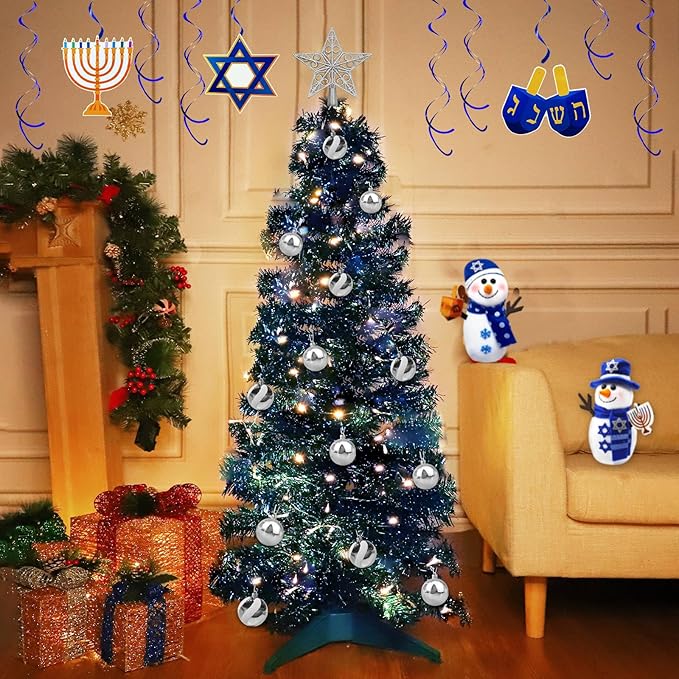 Dual Color Change & Timer 4 Ft Christmas Tree with 8 Mode 100 Warm White & Colorful Light 18 DIY Ball Ornaments 3D Star Battery Operated Small Xmas Tree Table Indoor Holiday Party Decor