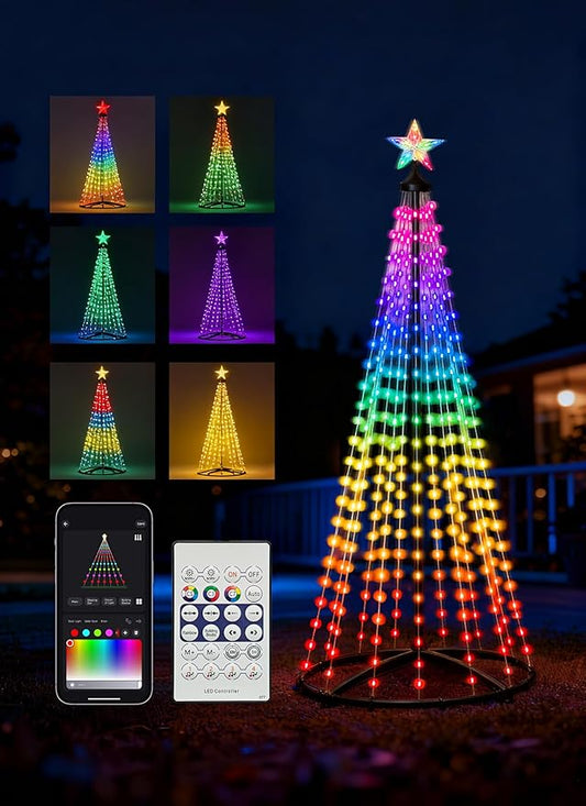 5FT Christmas Cone Tree,Smart RGB LED Lights with App & Remote Control,Music-synced and DIY Multicolor String Lights,Indoor & Outdoor Waterproof Christmas Decoration Lights for House