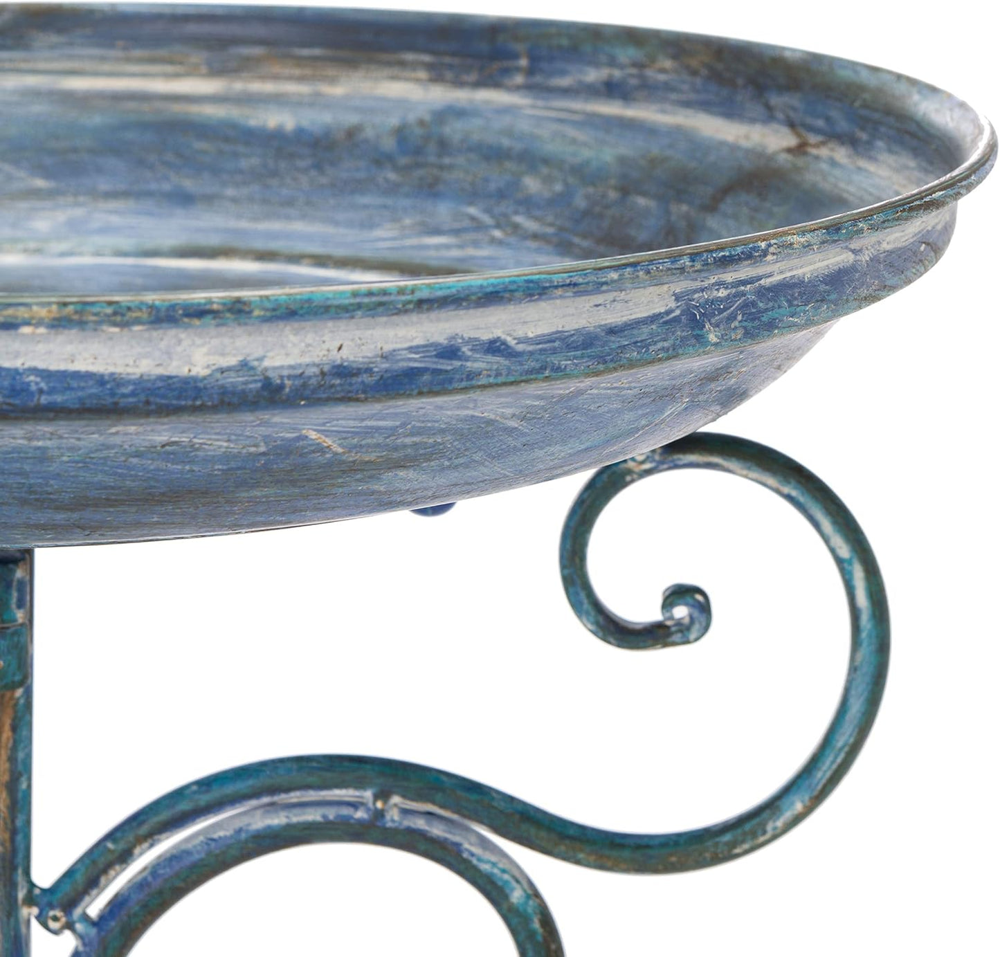 SAFAVIEH Outdoor Collection Ashlan Antique Blue Victorian Scroll Iron Garden Patio Backyard Charming Bird Bath