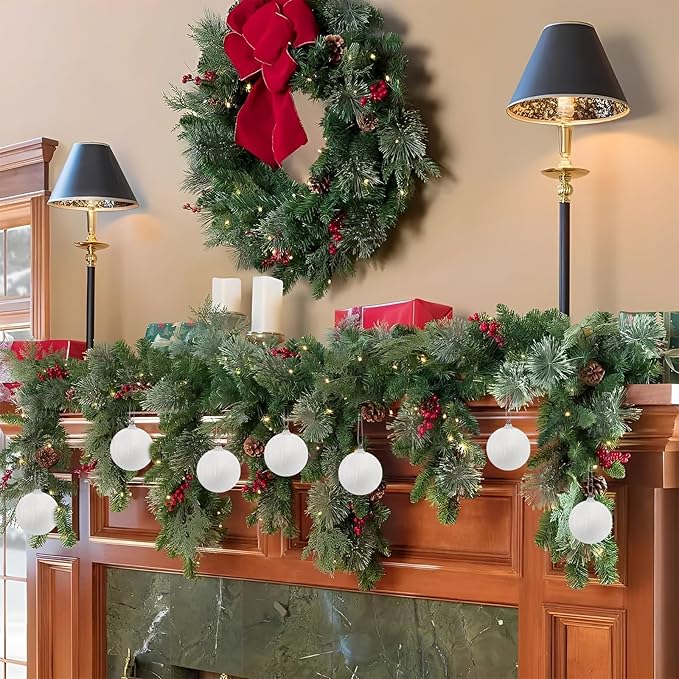 Woration 9pcs Christmas Tree Ornaments Velvet Balls Shatterproof 2.36inches White Flocked Balls Hanging Xmas Trees Decorations for Wreath Holiday Party