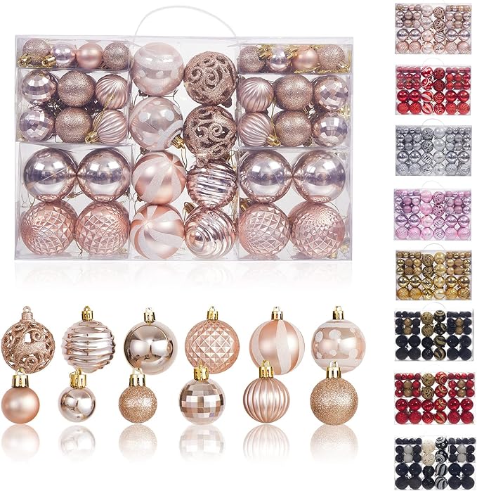 100PCS Shatterproof Christmas Tree Ball Ornaments, Assorted Baubles Set with Glitter - For Holiday Decor