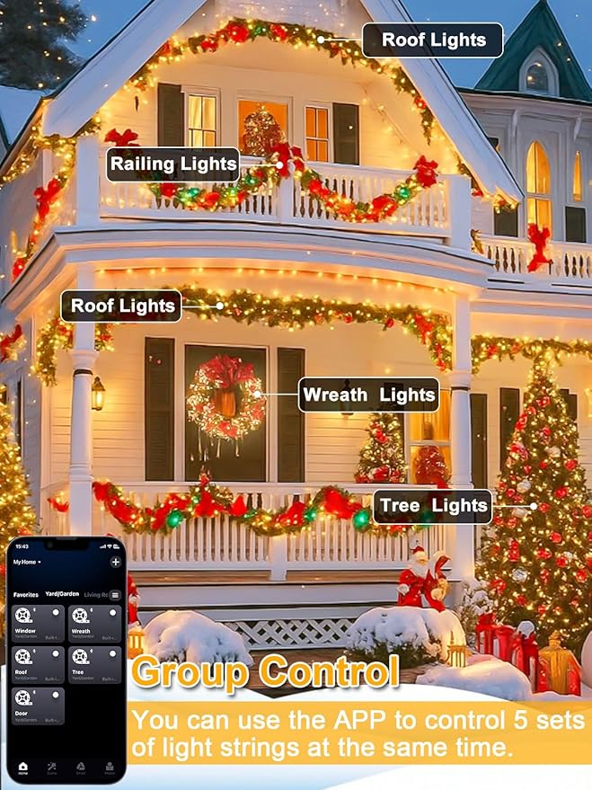 Smart Color Changing Christmas Lights with Remote & App Control, 198FT 600 LED RGB String Lights with Timer, Music Sync Multiple Modes Twinkle Christmas Tree Light Waterproof Indoor Outdoor Xmas Decor