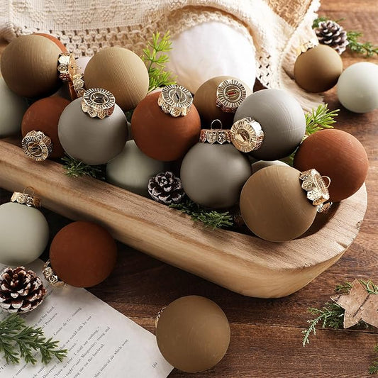 24 Pcs Neutral Matte Christmas Ball Ornaments 2.4 Inch Rustic Boho Terracotta Tan Gray Ivory Xmas Bulbs Ornament Vintage Xmas Baubles Modern Christmas Decor for Tree Farmhouse Holiday Decor