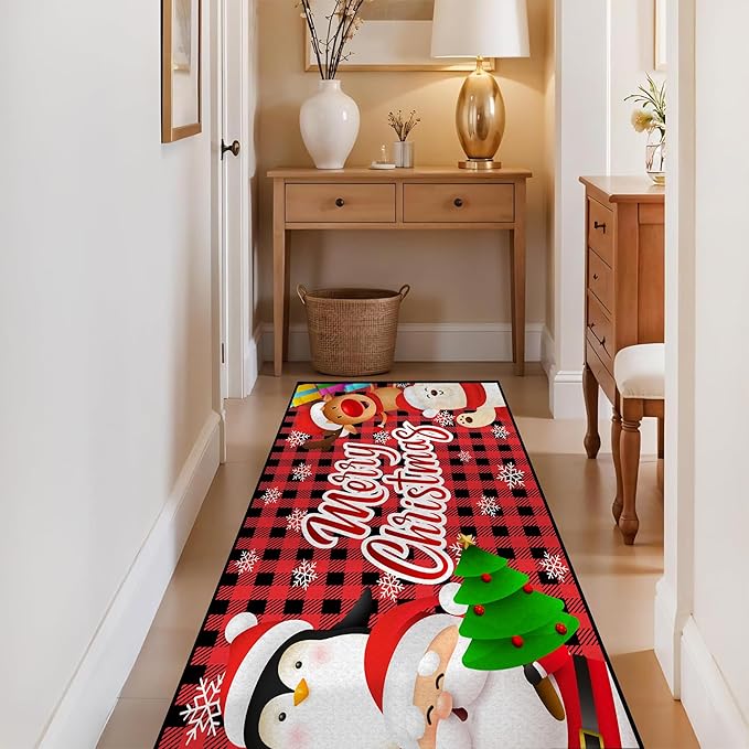 Christmas Rug Xmas Holiday Decorative Christmas Tree and Snowflake Pattern Welcome Mat for Home Decoration Non Slip Doormat Outdoor Indoor Entrance Floor Mat,79" X 39"