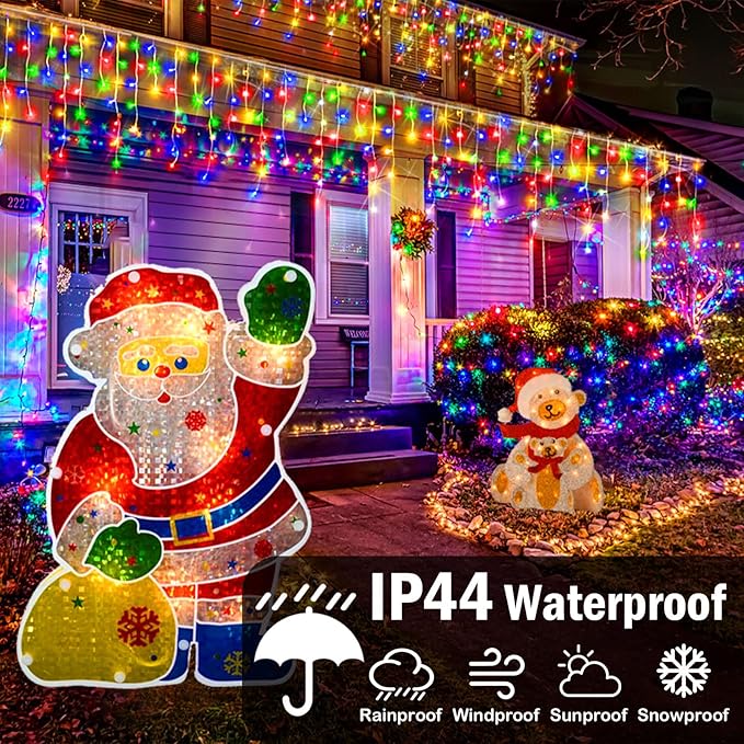 Christmas Lights Outdoor, 49FT 480 LED Ice Lights for Outside, 90 Drops Ice String Lights with 8 Modes, Waterproof Timer & Memory for Outside Decor, Yard, Garden, Eaves, Patio, Party (Multicolor)