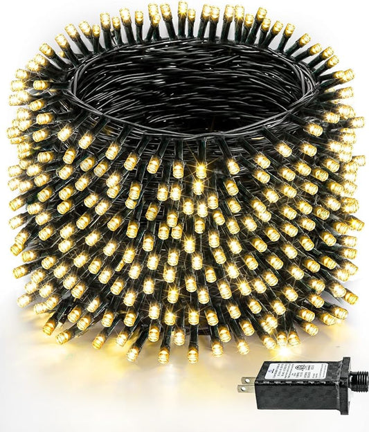 1000 LED Christmas Lights Outdoor Indoor, Super Long 330 FT Green Wire Plug In String Lights with Memory & Timer & 8 Modes, Waterproof Fairy Light for Tree Party Garden Patio Xmas Decor, Warm White