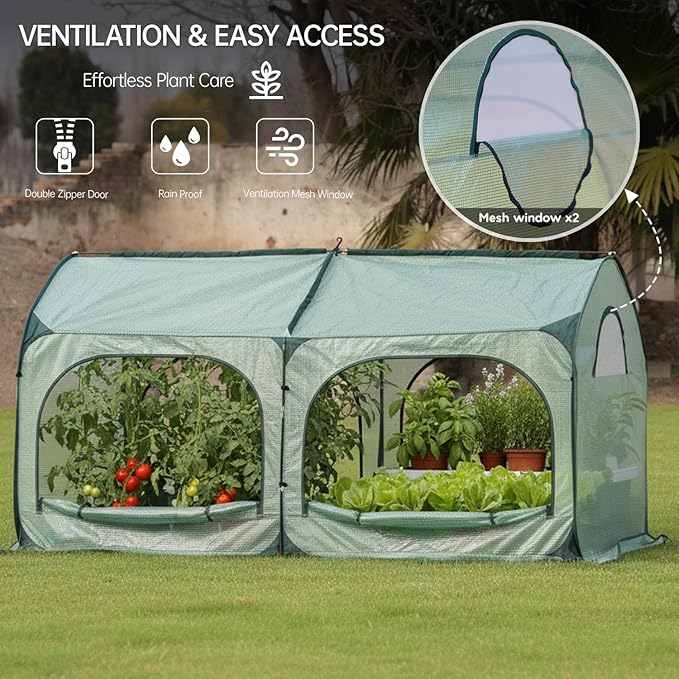 porayhut Pop up Tunnel Greenhouse Cover Plant Tent with 8x4FT Riased Garden Bed Set,Raised Planter Box