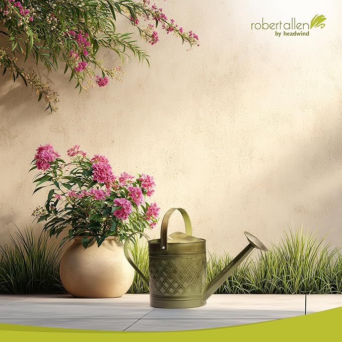 Headwind Wexley Metal Watering Can Outdoor – Tansy Green 2 Gallon Decorative Metal Watering Cans for Garden, Patio, and Indoor Plants – Durable, Stylish, and Easy to Use by Robert Allen