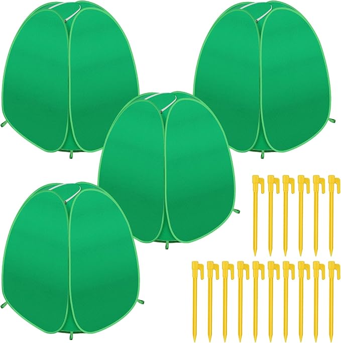4 Pack Plant Covers Freeze Protection, 28x28x33 Winter Shrub Frost Covers for Outdoor Plants, Warm Plant Protectors Tent for Protecting Fruit Tree Potted Plants and Shrub from Freezing Animals Eating