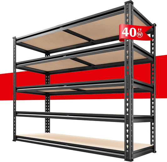 REIBII 2500LBS Garage Shelving 72''H Storage Shelves 40" W Metal Shelving 5 Tier Metal Shelves Adjustable Pantry Shelf for Closet Pantry Basement Kitchen Warehouse 72" H x 40" W x 20" D