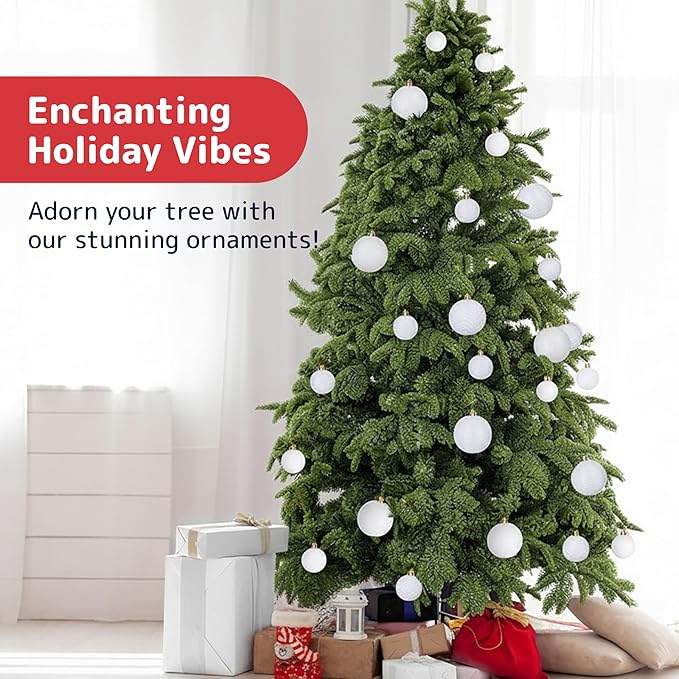 Prextex 36 Piece White Christmas Ornaments and Balls - White Ornament Set with 3 Sizes and 6 Styles - Shatterproof Christmas Ornaments for Tree, Wreath, and Holiday Decor for Indoor or Outdoor Display